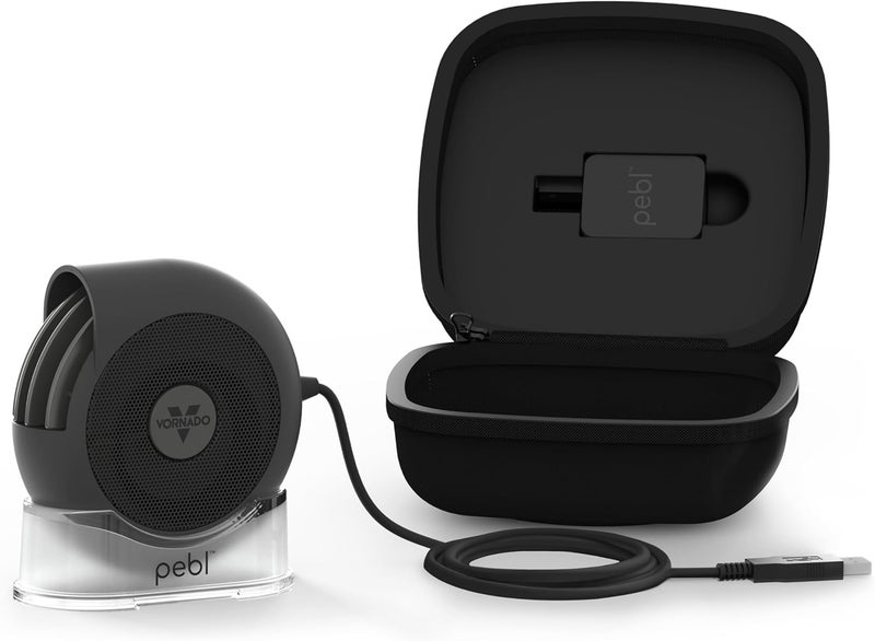 Vornado مروحة مكتب محمولة PEBL PAK مع حقيبة حمل، مروحة USB، قاعدة مغناطيسية، تدفق هواء قابل للتعديل، تبريد شخصي، إعدادين للسرعة، محول حائط متضمن، مثالية للاستخدام في المنزل أو المكتب أو السفر. - Image 1